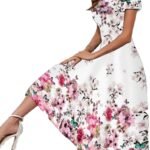 Maxi Dress for Women Short Sleeve Round Neck Casual Print Party Daily Elegant Dress Spring Summer Dresses for Women Dressy Maxi Dresses Casual Loose Flowy Long Dresses Summer Beach Boho Dress