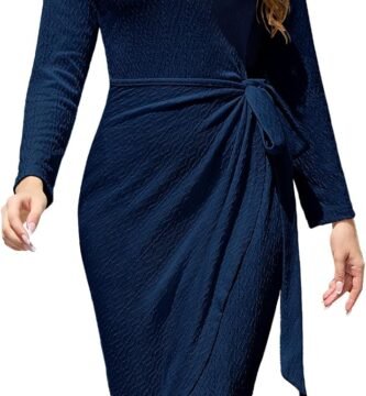 Meetjen Women’ Sweater Dress V Neck Long Sleeve Elegant Bodycon Midi Dress Ribbed Knit Fall Cocktail Dress