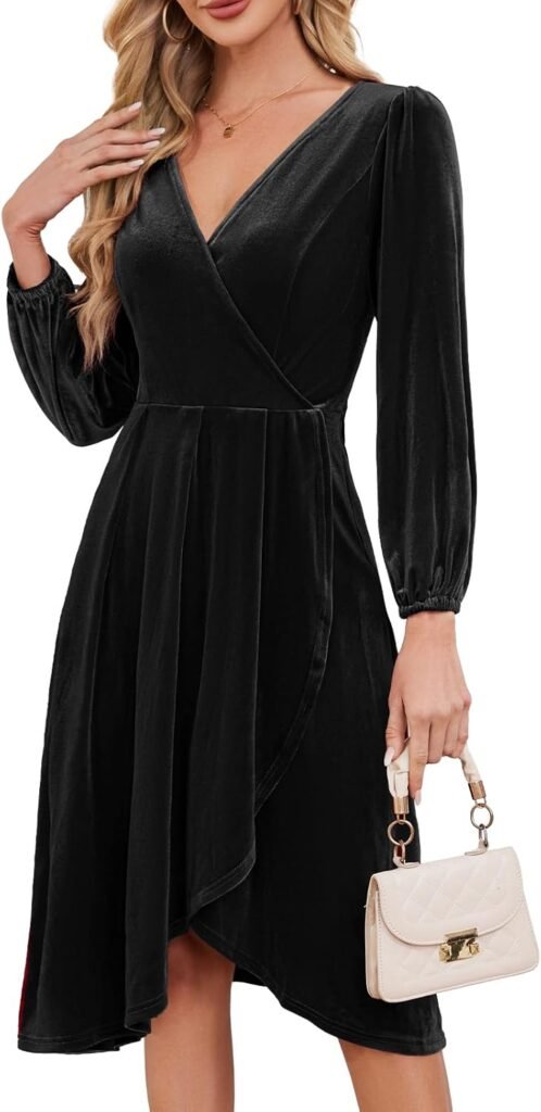 Meetjen Women’s V Neck Velvet Formal Long Sleeve Dress Flowy Fall High Low Elegant 2024 Midi Winter Cocktail Party Dress Meetjen Women’s V Neck Velvet Formal Long Sleeve Dress Flowy Fall High Low Elegant 2024 Midi Winter Cocktail Party Dress