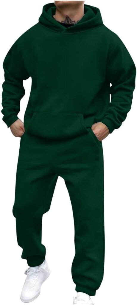 Mens Casual Tracksuit Full Set, 2 Piece Hoodies with Sweatpants Sets, Track Jackets and Joggers Bottom 2 Piece Outfit, Sport Running Jogging Athletic Sweat Suit