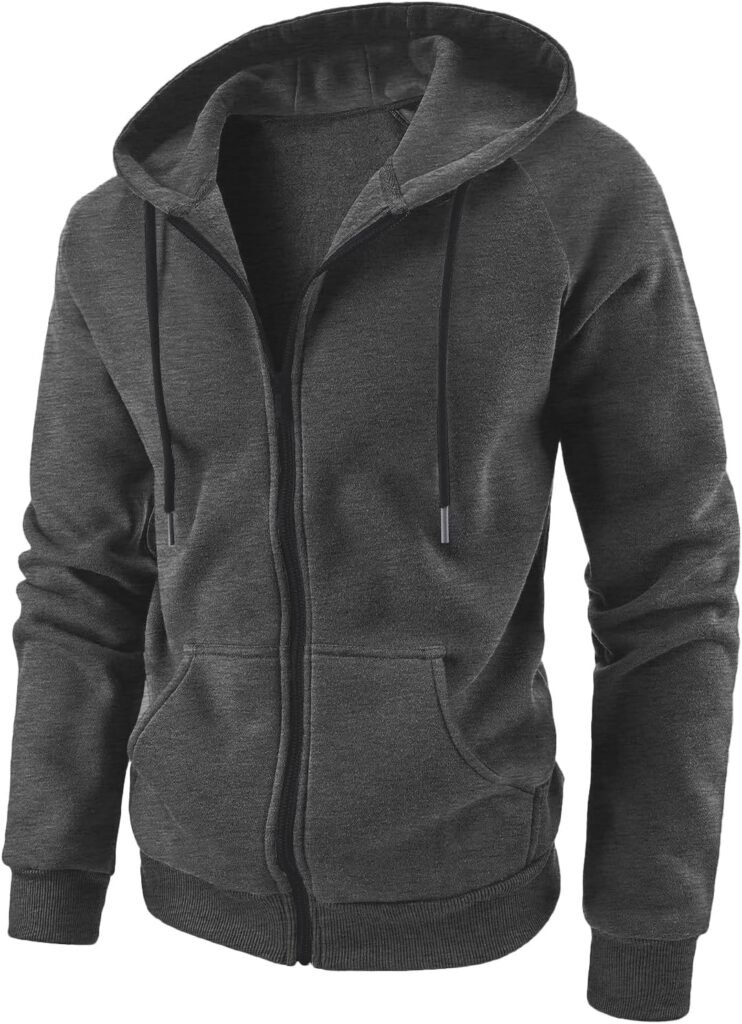 Mens Fleece Hoodies Sweatshirts Zip Up Casual Plain Jackets Jumper Sweater