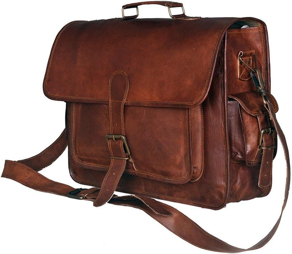 Men’s Genuine Leather Vintage Style Bag Briefcase Shoulder Crossbody Messenger Satchel Office Laptop Handmade Handbag