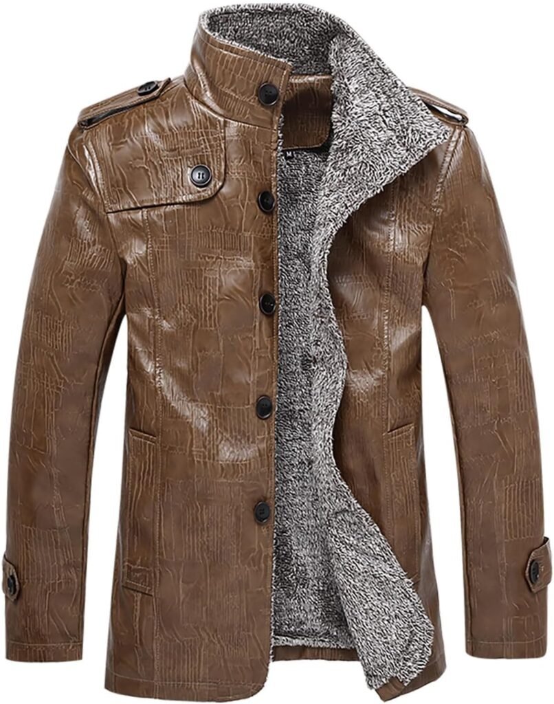 Mens Long Sleeve Jackets Outfits for Mens High Neck Faux Leather Loose Fit Waterproof Winter Fall 2024 Trendy