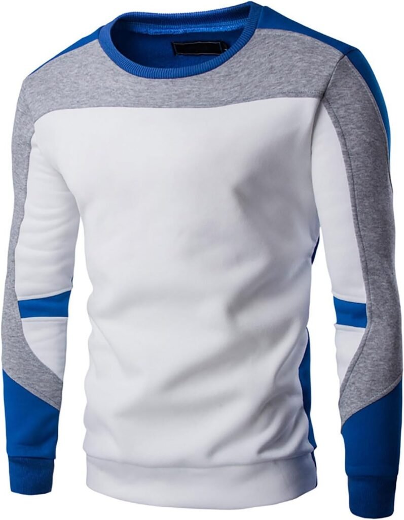 Mens Long Sleeve Outfit Color Block Outfits Sweatshirt for Mens Crew Neck Track Gym Winter Fall Outfit 2024
