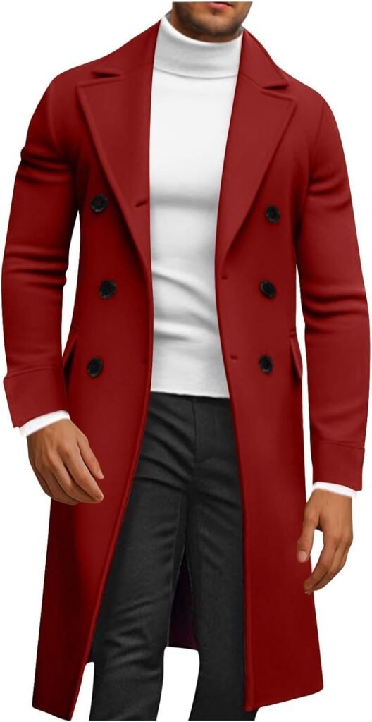 Mens Long Trench Neck Jacket Windbreaker Coats for Mens Basic Fall Winter Trench 2024 Trendy Y2K