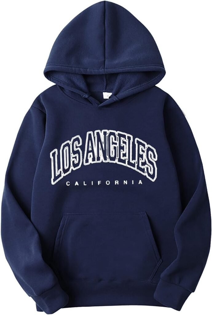 Men’s Los Angeles Print Hoodies College Hooded Cute with Hood Pullover Hoodies 2024 Winter Fall Fleece Lined Sport Casual Trendy Sweaters Comfort Y2K Personalized Essential Vintage