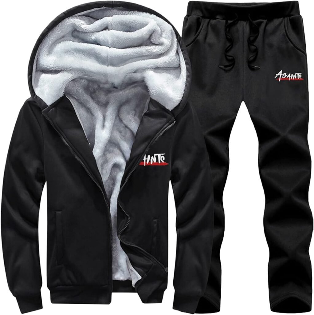 Men’s Sportswear Tracksuit Warm Fleece Zipper Jacket Long Pants Suit Autumn Winter Sweatshirt Sport Sets Running Workout Gym Long Sleeve Tops Casual Pullover Jumper Outfit