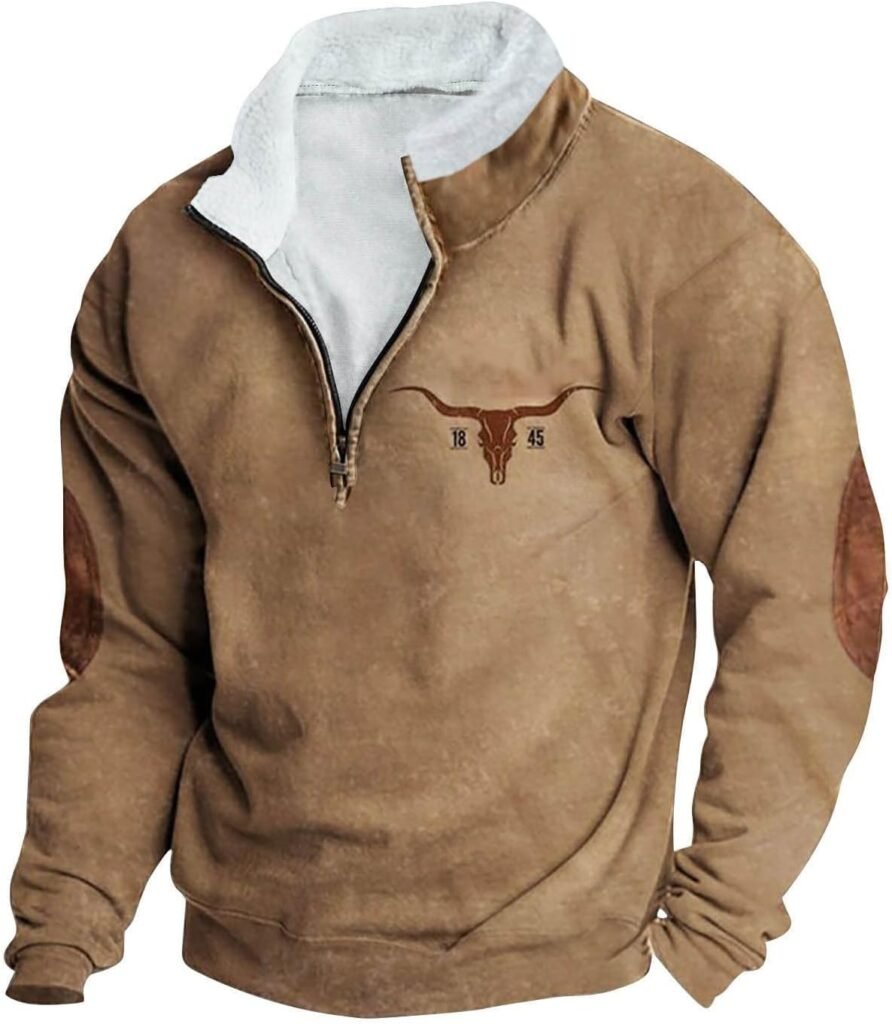 Mens Sweatshirts Casual Aztec Quarter Zip V Neck Pullover Fleece Lined Jumpers Long Sleeve Sweater Shirts Cowboy Vintage Graphic Sweatshirt Athletic Winter Pullover Jogger Outfits