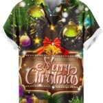 Mens Xmas Hawaiian Shirts Novelty Christmas T Shirts Santa Claus Snowman Checked Snowflake Print Lapel Neck Hawaiian Shirts Short Sleeve Shirts Men Button Down T-Shirts Funny Tops