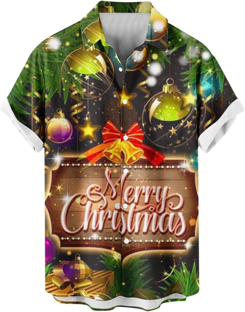 Mens Xmas Hawaiian Shirts Novelty Christmas T Shirts Santa Claus Snowman Checked Snowflake Print Lapel Neck Hawaiian Shirts Short Sleeve Shirts Men Button Down T-Shirts Funny Tops