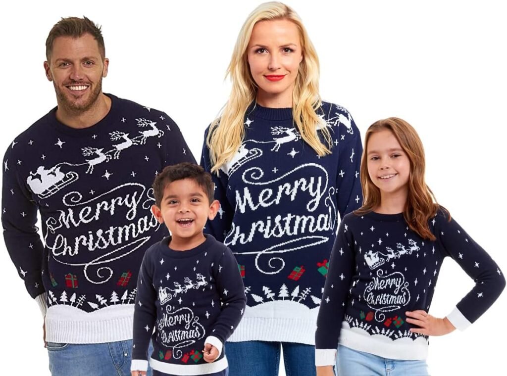 Merry Christmas Jumpers for Men, Women, Kids and Babies – Long Sleeve Chunky Knit Jumpers for Xmas, Winter and Holiday Festive Parties – Soft and Lightweight Family Christmas Jumper Pullover Top
