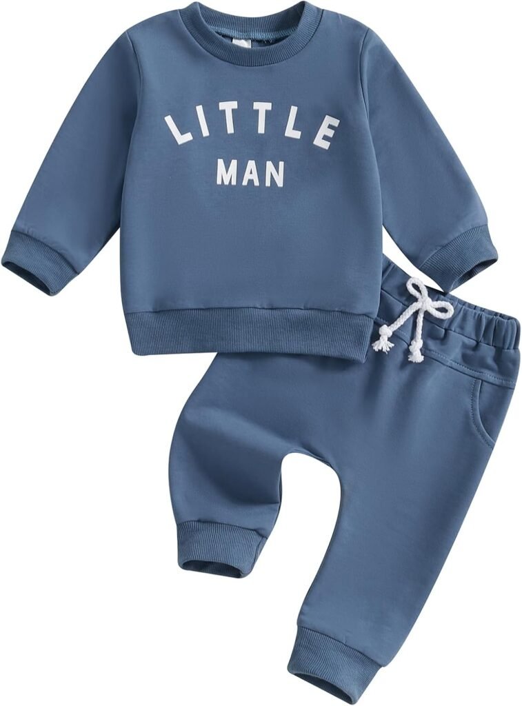 Mesalynch Toddler Boy Fall Spring Outfit Clothes Infant Baby Boys Little Man Letter Print Sweatshirt Jumper Trouser Jogger Set