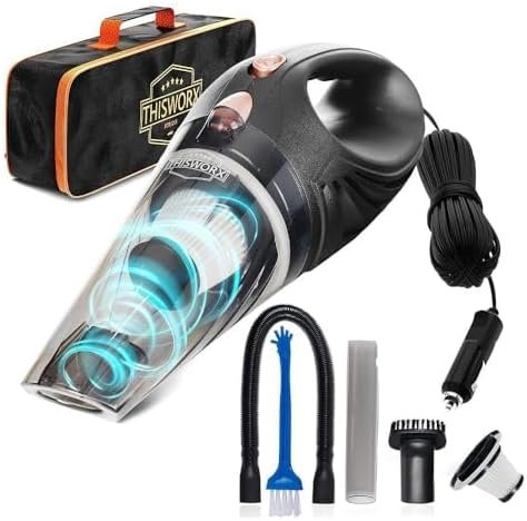 Miloll Car Vacuum Cleaner Handheld – Portable Handheld Mini Car Hoover W/ 16ft Cord, Bag, & Attachments – Small Cleaning Kit, RV, Boats, Travel – Car Accessories for Men and Women (Black)