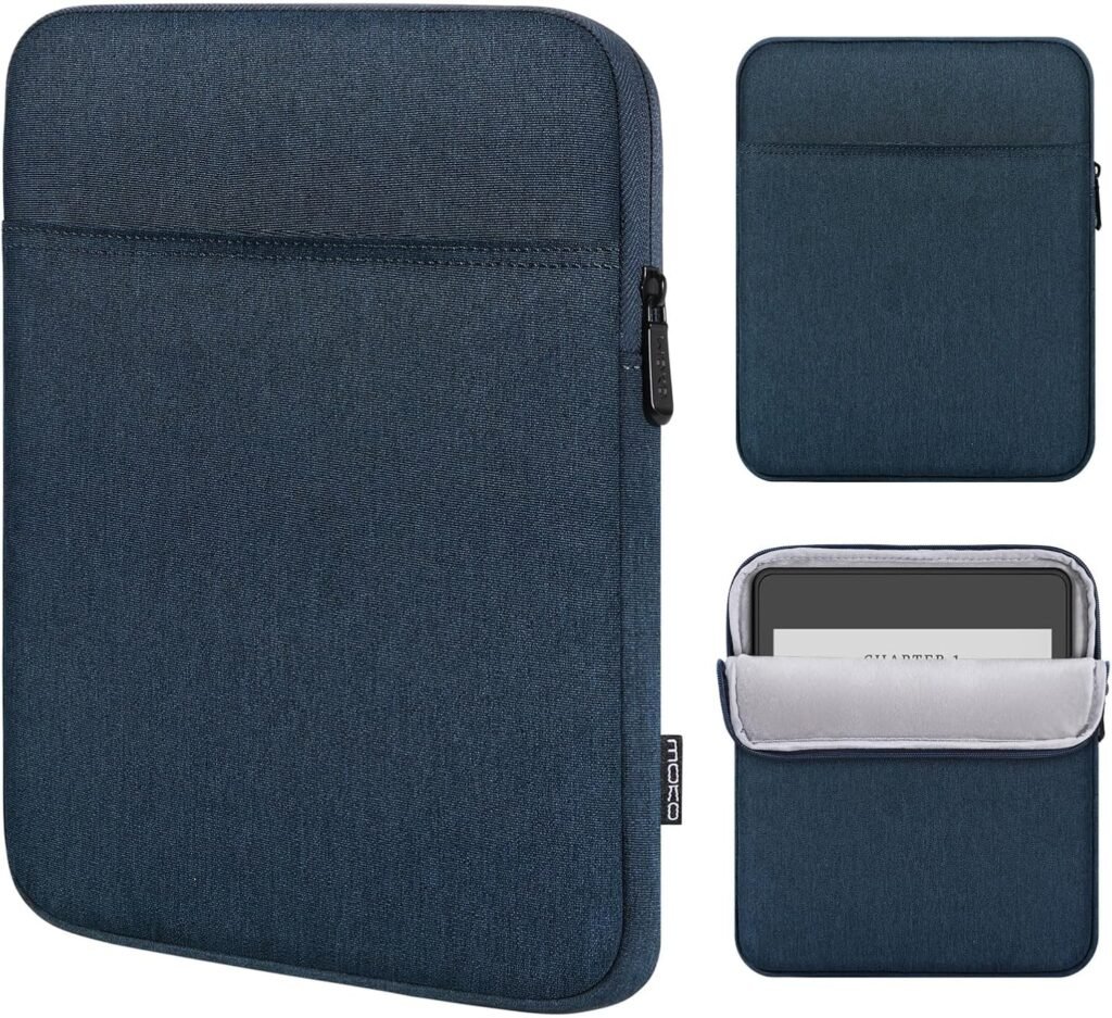 MoKo Tablet Sleeve Compatible with Kindle Colorsoft, Kindle Paperwhite 12th Gen 2024, Kindle 2024-2016, Tablet Carrying Case Portable Sleeve with Dual Pockets and Pen Holder, Indigo