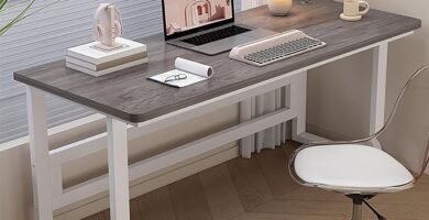 Modern Computer Desk, Industrial Modern Simple Metal Wooden PC Laptop Executive Desk, Study Student Writing Desk, for Work Study Writing Gaming in Bedroom Living Room(Gray 1,110*60cm/43.5*24in)