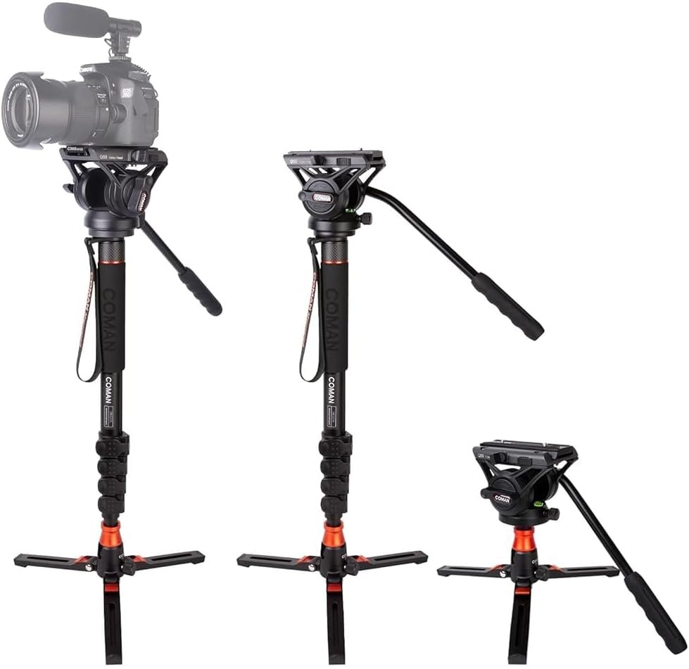 Monopod with Feet, Coman Professional Video Camera Monopod with Tripod Stand 70.6 inch Max Load 22 Lbs for Cameras, Canon, Nikon, Sony, DSLR, Video Camcorder