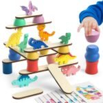 Montessori Dinosaur Toys for 1 2 3 4 Year Old Toddlers, Preschool Education Toys for Ages 2-4 Boys Girls Kids, Wooden Dinosaur Blocks Sorting & Stacking & Balance Toys, Educational Birthday Gift