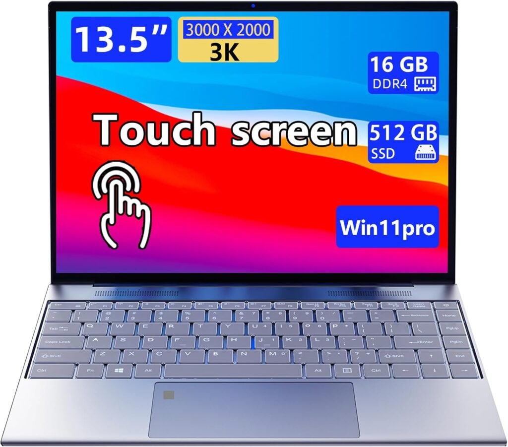Morostron 13.5-inch Portable Touchscreen Laptop, (16GB RAM, 512GB SSD), 3K (3000×2000) IPS, Celeron N95 Processor up to 3.4 GHz, Backlit Keyboard, Fingerprint Unlocking, Win 11 Pro