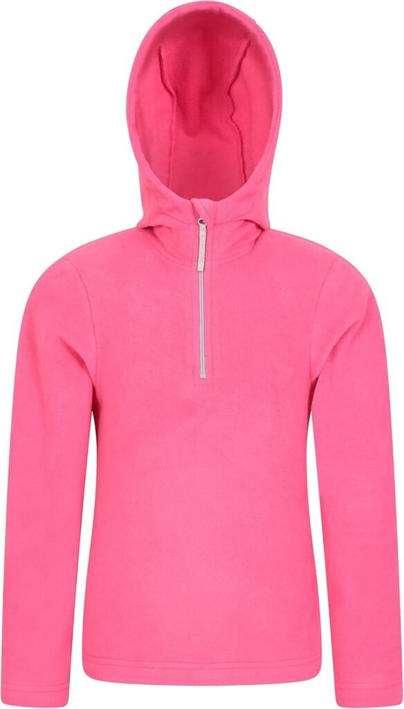 Mountain Warehouse Camber Kids Microfleece Hoodie – Breathable, Lightweight, Anti-Pill & Quick Dry Microfleece Pullover for Boys & Girls – For Spring Summer & Walking Bright Pink