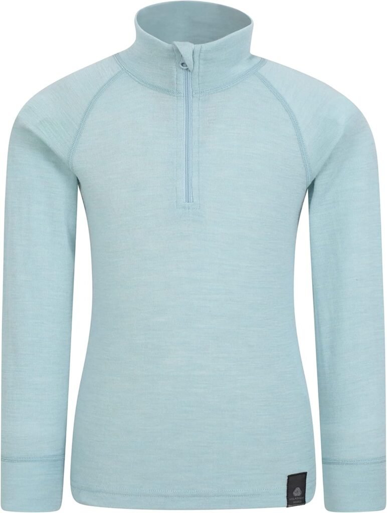 Mountain Warehouse Kids Merino Half-Zip Top – Antibacterial, Lightweight, Breathable & Moisture Wicking for Boys & Girls – Best for Autumn Winter, Camping & Outdoors