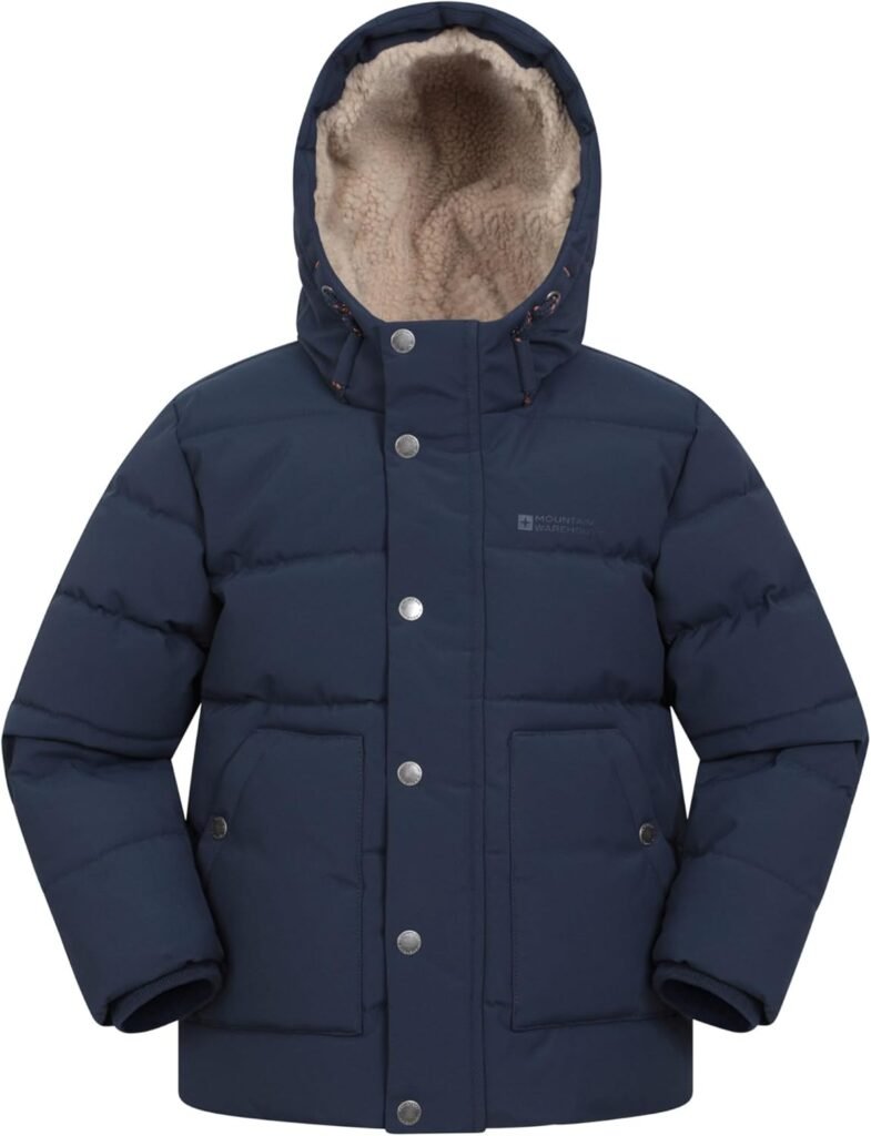 Mountain Warehouse Manta Kids Borg Lined Jacket – Water-resistant Coat with Chin Guard & Front Pockets, Boys & Girls, PFC Free – Autumn Winter, Outdoors & Hiking