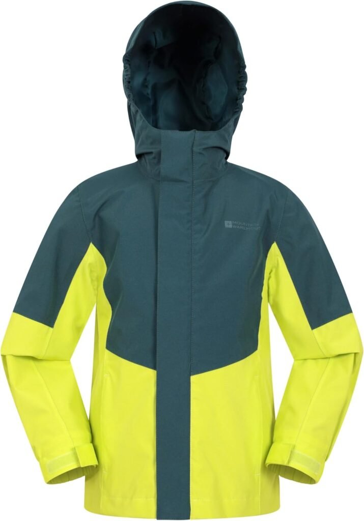Mountain Warehouse Meteor Kids Waterproof Rain Jacket – Breathable, Adjustable Cuffs, Cosy Coat – Best for Sports, Gym, Camping, Hiking, Outdoors