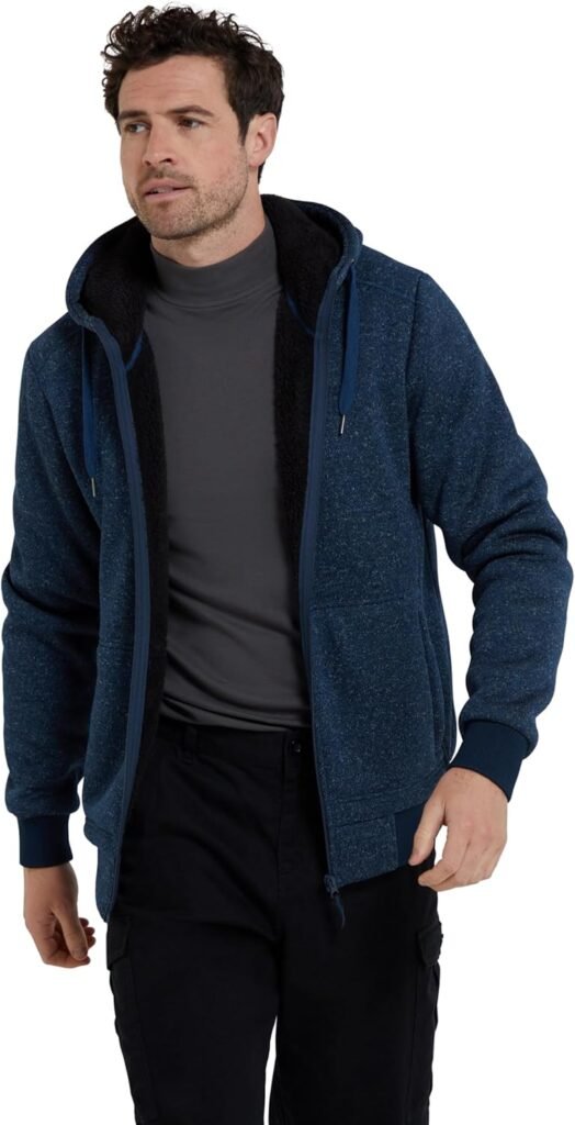 Mountain Warehouse Nevis Mens Fur Lined Hoodie – Soft Fleece Top, Warm, Comfortable, Adjustable Hood & Front Pockets Zip Up Hood – For Winter Walking & Jogging