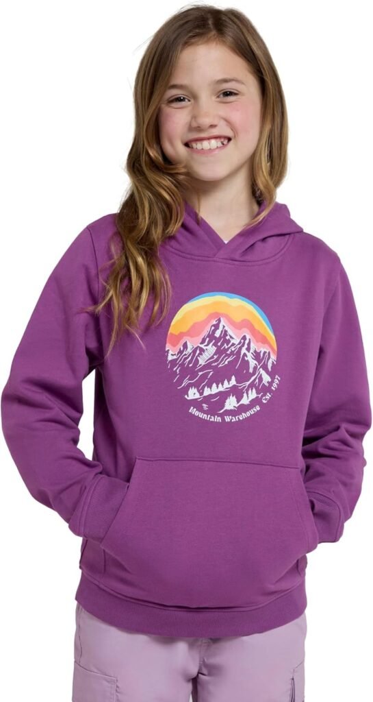 Mountain Warehouse Snowy Mountain Kids Hoodie – Cotton Sweatshirt with Kangaroo Pocket Boys & Girls – Autumn Winter Outdoors, Holiday, Walking, Hiking