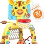 Move2play, Giraffe Basketball Hoop & Soccer Goal Activity Center | 30+ Sounds & Songs + 5 Lights | 1 2 3 Year Old Birthday Gift for Boys and Girls | Toy for Baby & Toddlers