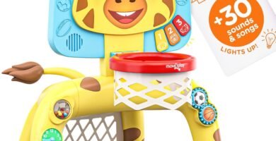 Move2play, Giraffe Basketball Hoop & Soccer Goal Activity Center | 30+ Sounds & Songs + 5 Lights | 1 2 3 Year Old Birthday Gift for Boys and Girls | Toy for Baby & Toddlers Move2play, Giraffe Basketball Hoop & Soccer Goal Activity Center | 30+ Sounds & Songs + 5 Lights | 1 2 3 Year Old Birthday Gift for Boys and Girls | Toy for Baby & Toddlers