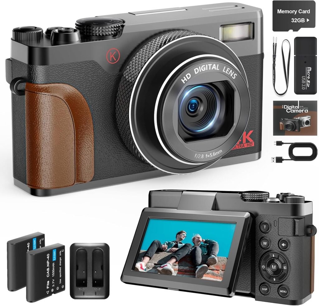 NBD Digital Camera for Photography,4K 56MP Vlogging Camera for YouTube, 180°Flip Screen Digital Point and Shoot Camera with 16X Zoom,NBD-K100-5K-BK-UK-2411