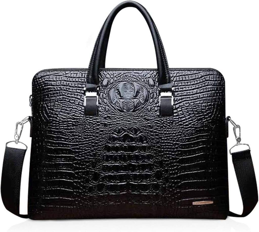 NICOLE & DORIS Crocodile Pattern Handbag for Men 2 Piece Tote Purse Women Business Work Bag Elegant Shoulder Bag Ladies Wallet PU Leather Briefcase Black NICOLE & DORIS Crocodile Pattern Handbag for Men 2 Piece Tote Purse Women Business Work Bag Elegant Shoulder Bag Ladies Wallet PU Leather Briefcase Black
