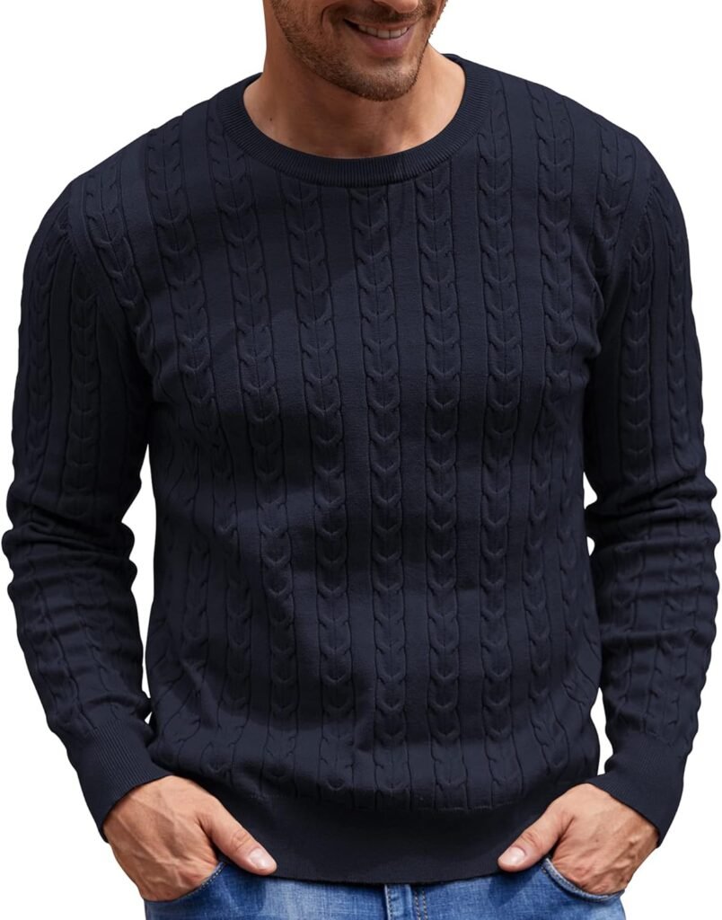 NITAGUT Men’s Jumpers Sweater Crewneck Cable-Knit Pullover Sweater