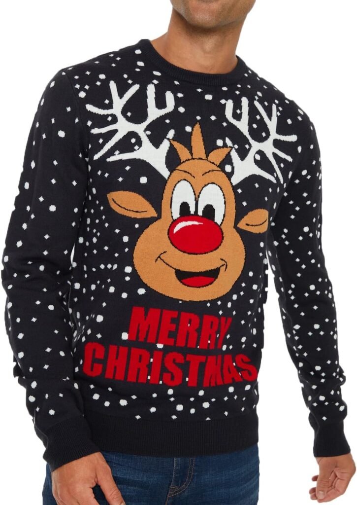 NOROZE Men’s Moose Merry Christmas Jumper Xmas Reindeer Elf Football FC Novelty Pullover
