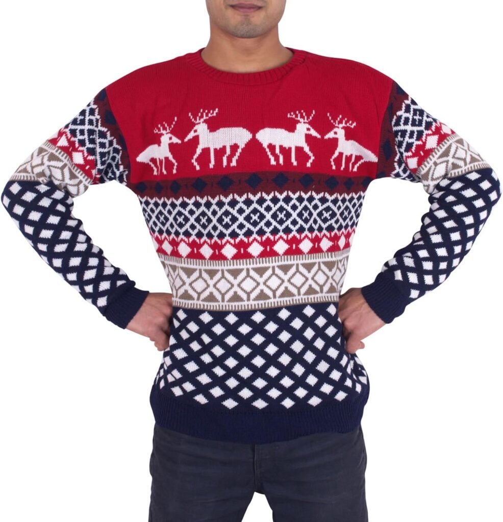 NOROZE Mens Unisex 70’s Jumpers Sweater Retro Christmas Knitwear Top Sizes S-2XL