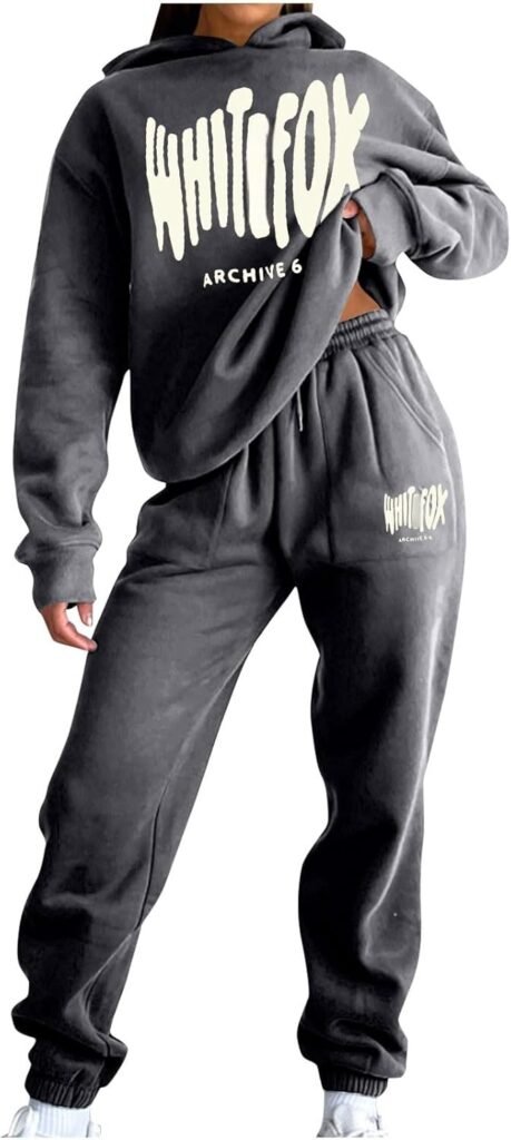 NSICBMNO Tracksuit Womens Full Set Jogging Suits Hoodie Tracksuit Two Piece Outfit Oversized Sweatshirts Jogging Pants With Pockets Lounge Outfits Casual Co Ord Sets Gym Activewear Streetwear