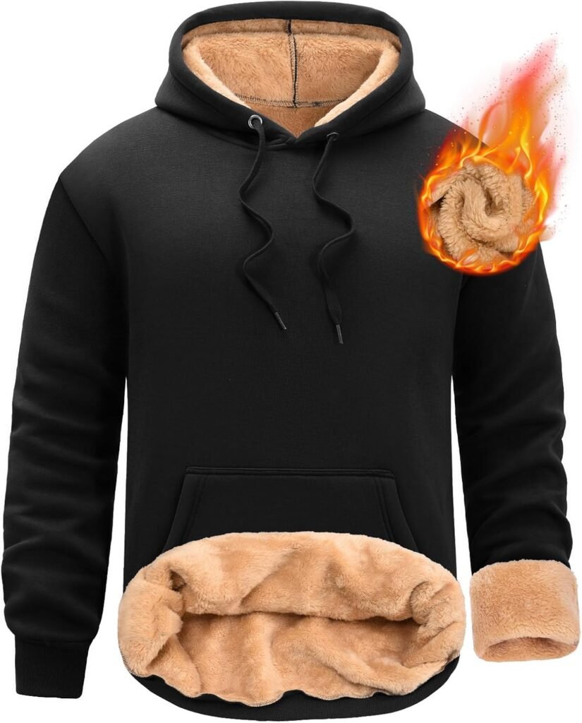 Nadeer Men’s Hoodie Sherpa Fleece Lined Pullover Winter Warm Hooded Top Casual Sweatshirt with Kangaroo Pocket