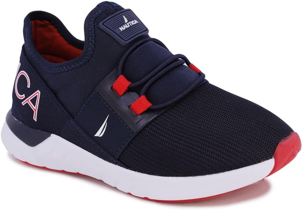 Nautica Kids Youth Sneaker Athletic Slip-On Bungee Running Shoes Boy – Girl Little Kid-Big Kid-Neave Molded-Red Mono Black
