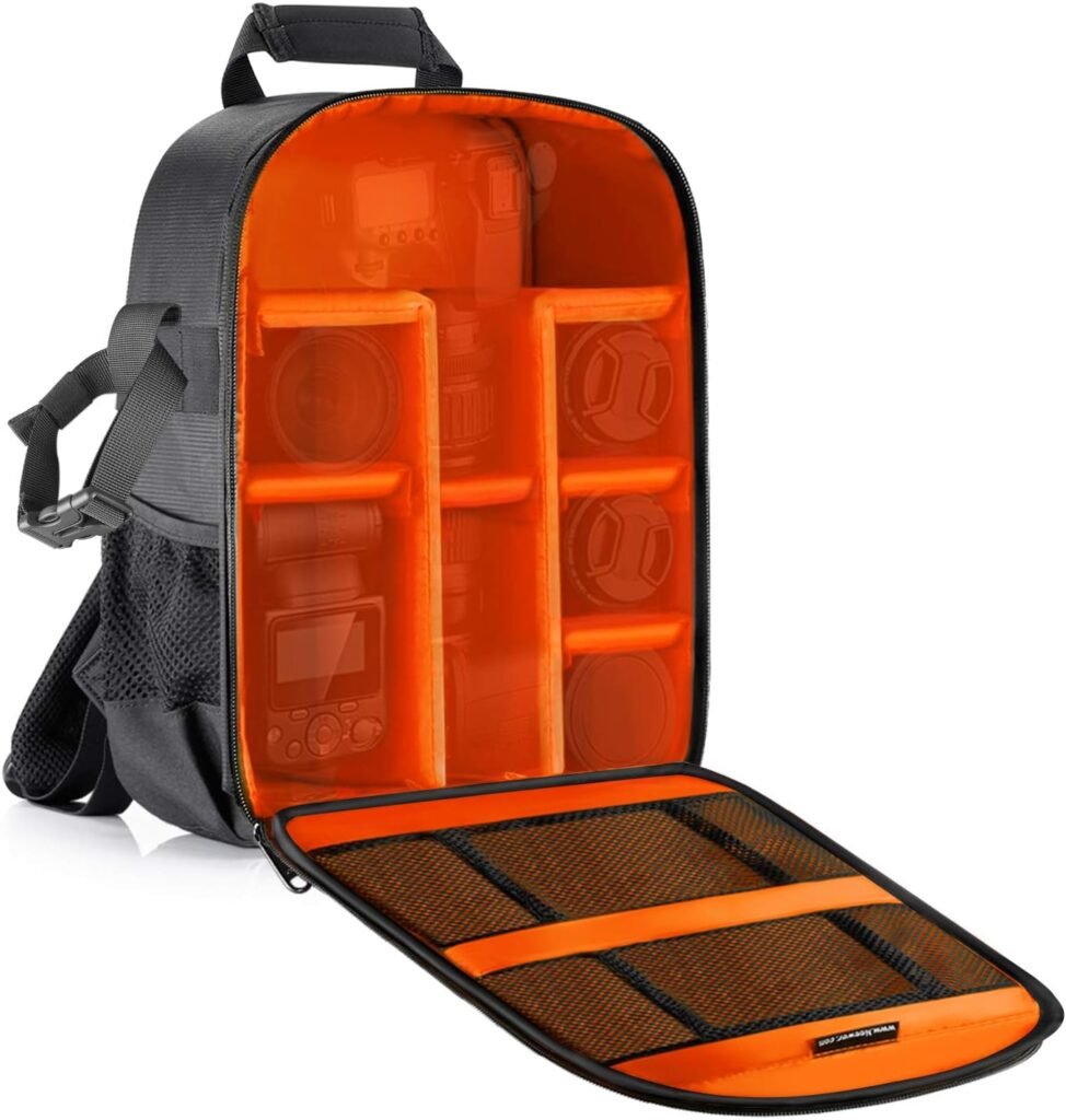 Neewer® flexible partition camera padded backpack, bag shock insert protection, for SLR DSLR mirrorless cameras and lenses, flash light, radio releases and other accessories, orange interior Neewer® flexible partition camera padded backpack, bag shock insert protection, for SLR DSLR mirrorless cameras and lenses, flash light, radio releases and other accessories, orange interior