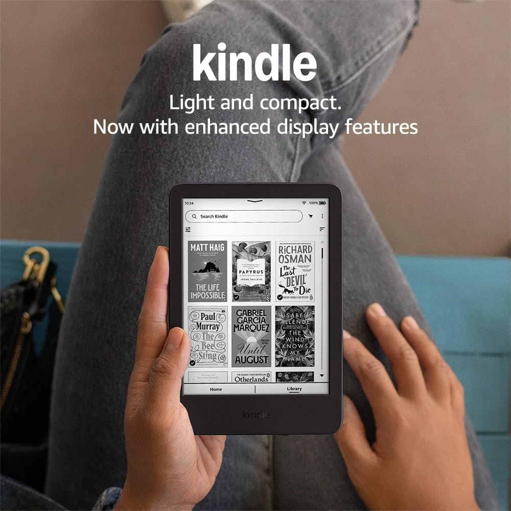 New Amazon Kindle (16 GB) – Lightest and most compact Kindle with glare-free display, faster page turns, adjustable front light and long battery life – With Ads – Black