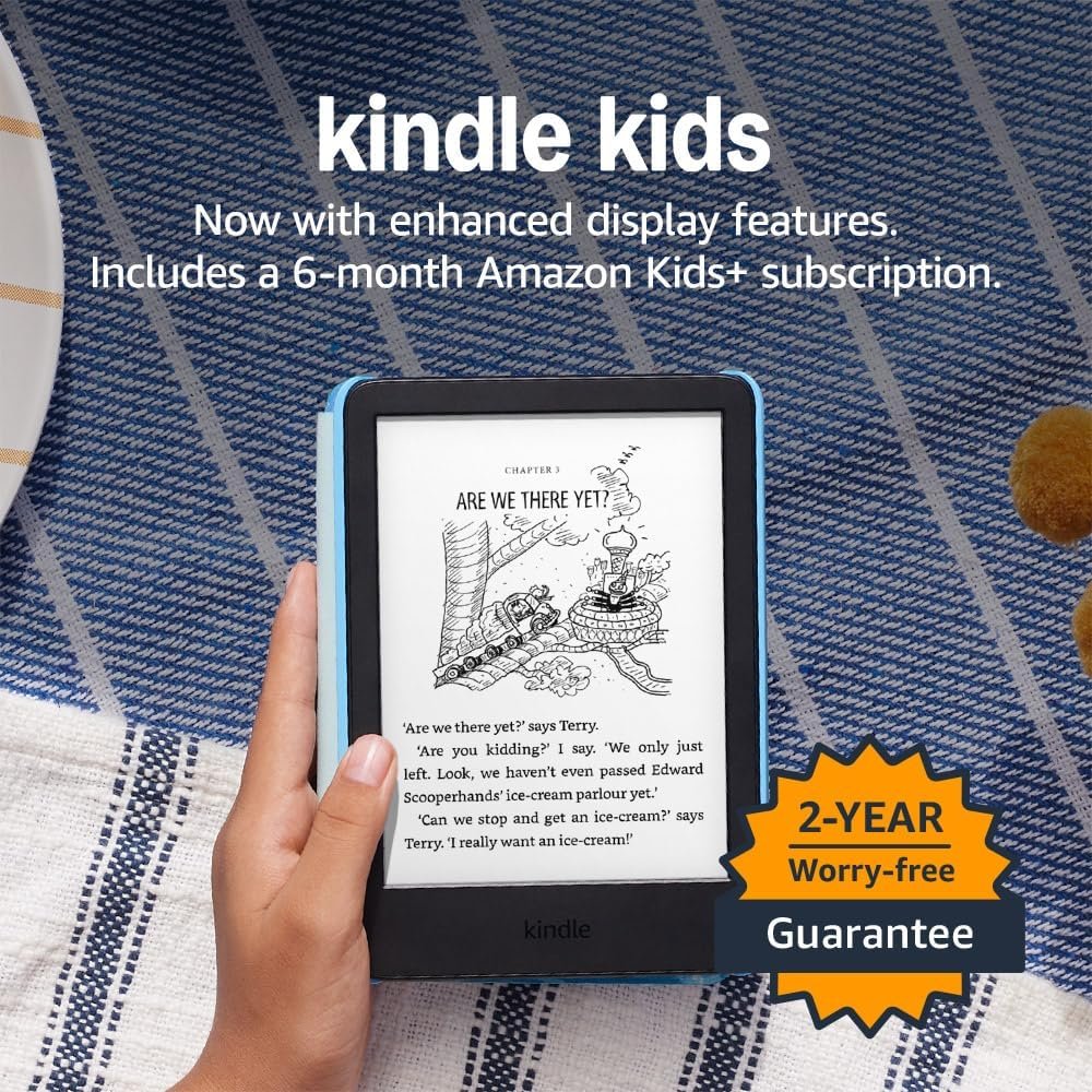 New Amazon Kindle Kids (16 GB) – If it breaks, we will replace it, includes age-appropriate books and cover, with glare-free display, faster page turns – Ocean Explorer