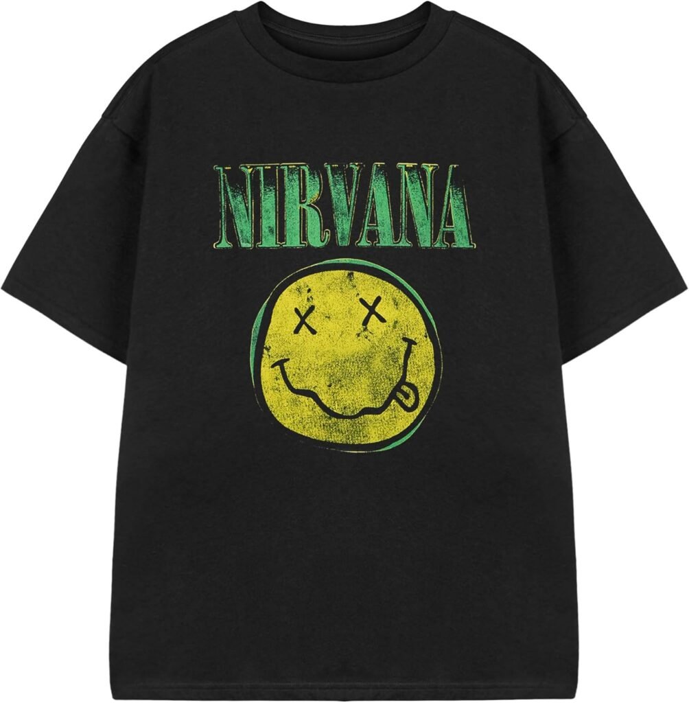 Nirvana Kids Black Short-Sleeved T-Shirt | Yellow Logo Graphic Tee for Children | Grunge Music Band Unisex Apparel for Teens | Vintage Style Youth Top | Rock Merchandise Gift Nirvana Kids Black Short-Sleeved T-Shirt | Yellow Logo Graphic Tee for Children | Grunge Music Band Unisex Apparel for Teens | Vintage Style Youth Top | Rock Merchandise Gift