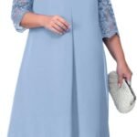 OBEEII Women’s Plus Size Chiffon Dress Half Sleeve Round Neck Floral Embroidery Formal Party Wedding Guest Cocktail Dress UK