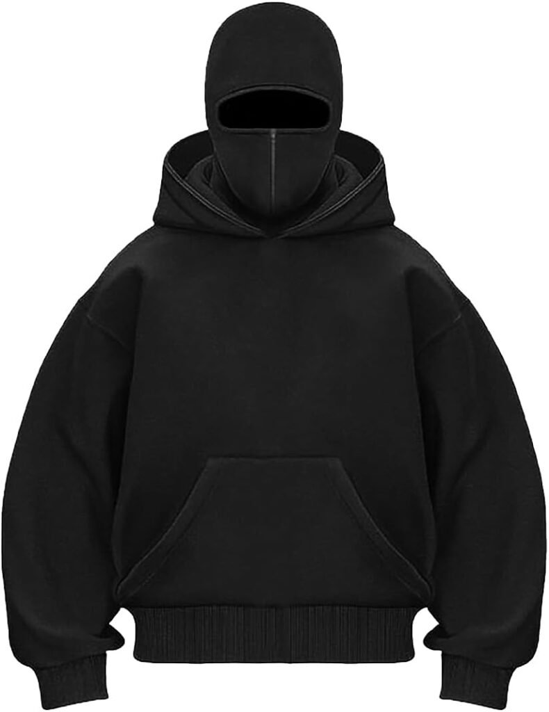 OLIPHEE Men’s Balaclava Hoodies Half Zip Pullover Double Hooded Fleece Sweatshirt Unisex Fall Winter Outfits for Men Women