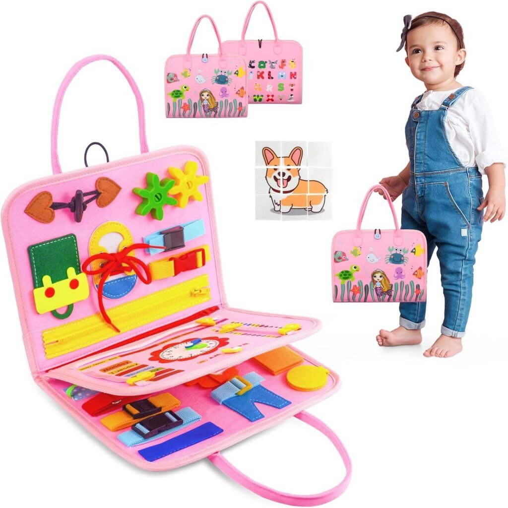OSLINE Busy Board for 1 2 3 Year Old,27 IN 1 Montessori Toys for 1 2 Year Olds Girls,Toys Age 2 3 Gift for Girl Toddler Sensory Toys,Travel Toys for Toddlers on Plane,Educational Learning Toys for 1-4