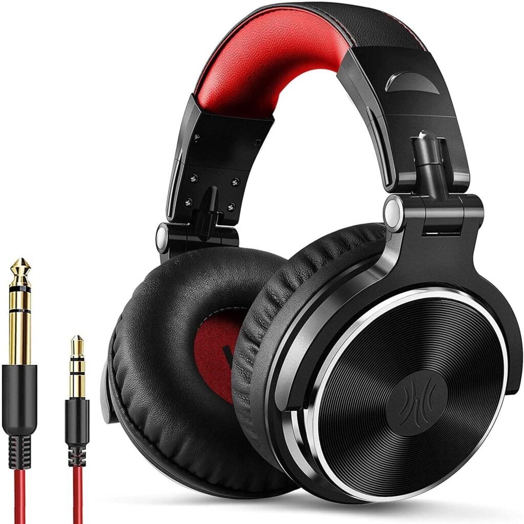 OneOdio Wired Over Ear Headphones Hi-Fi Sound & Bass Boosted headphone with 50mm Neodymium Drivers and 1/4 to 3.5mm Audio Jack for Studio DJ AMP Recording Monitoring Phones Laptop (Red)