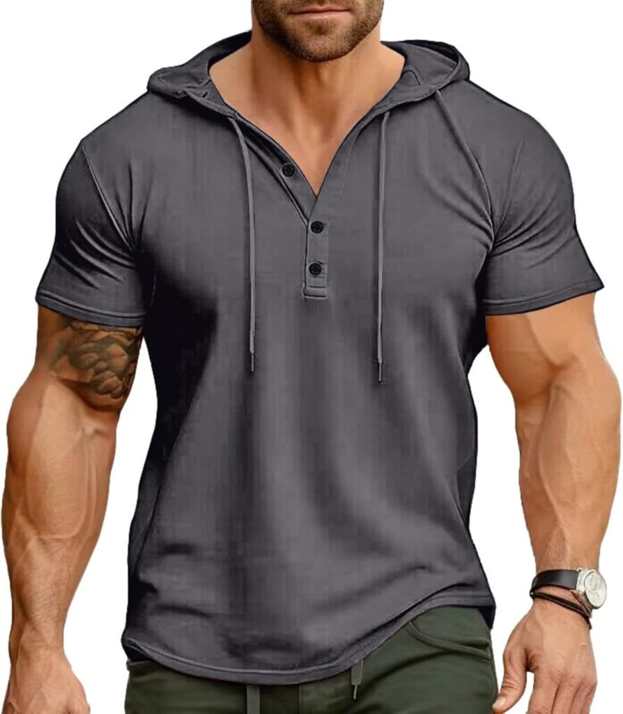 Ophestin Men’s Short Sleeve Hoodie Casual T Shirts Fashion Athletic Hoodies Button Sweatshirt