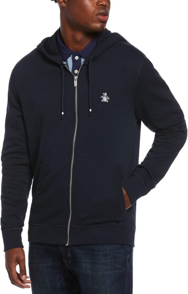 Original Penguin Men’s L/S Sticker Pete Full Zip Fleece Hoodie Hooded Sweatshirt