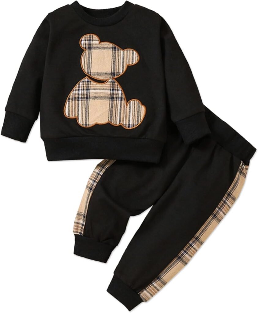PATPAT Baby Boy Clothes Baby Girl Sweatshirt Pant Sets Newborn Fall Winter Long-sleeve Bear Embroidered Outfit