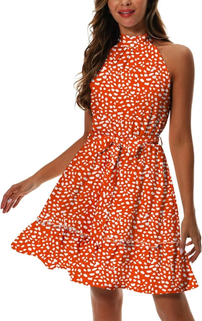 PCEAIIH Women Summer Halter Neck Dresses Sleeveless Casual Floral Polka Dot Short Boho Ruffle Sundress PCEAIIH Women Summer Halter Neck Dresses Sleeveless Casual Floral Polka Dot Short Boho Ruffle Sundress